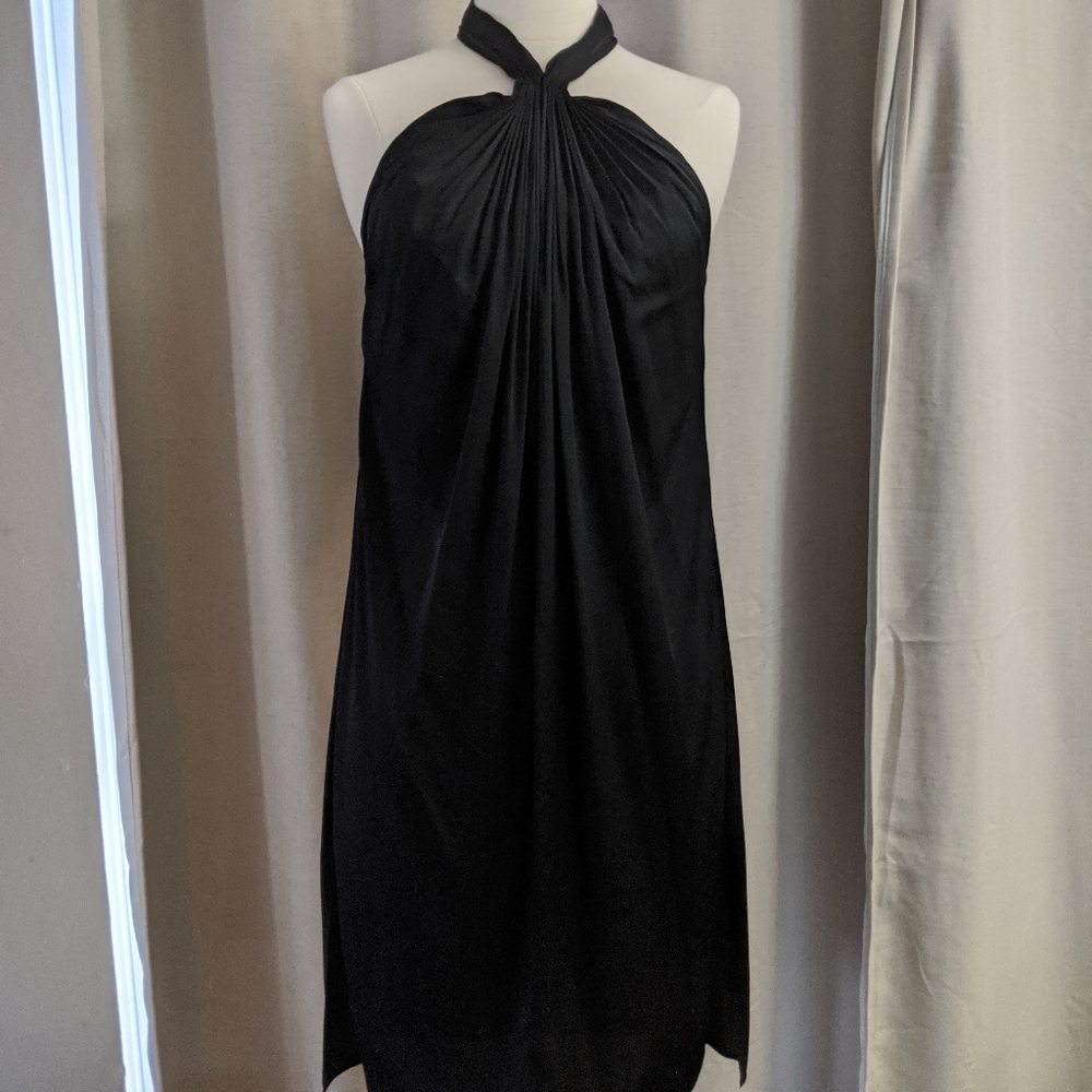 DVF Black Silk Pleated Halter Dress LBD 6